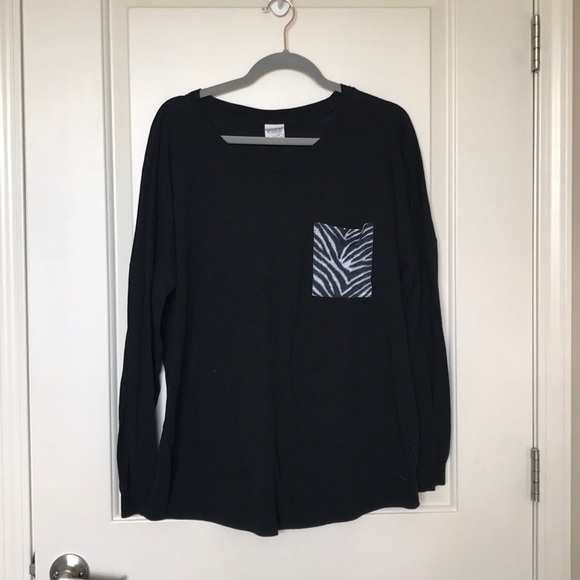 PINK Victoria's Secret Tops - VICTORIA SECRET• Pink Black Long Sleeve Pocket Tee